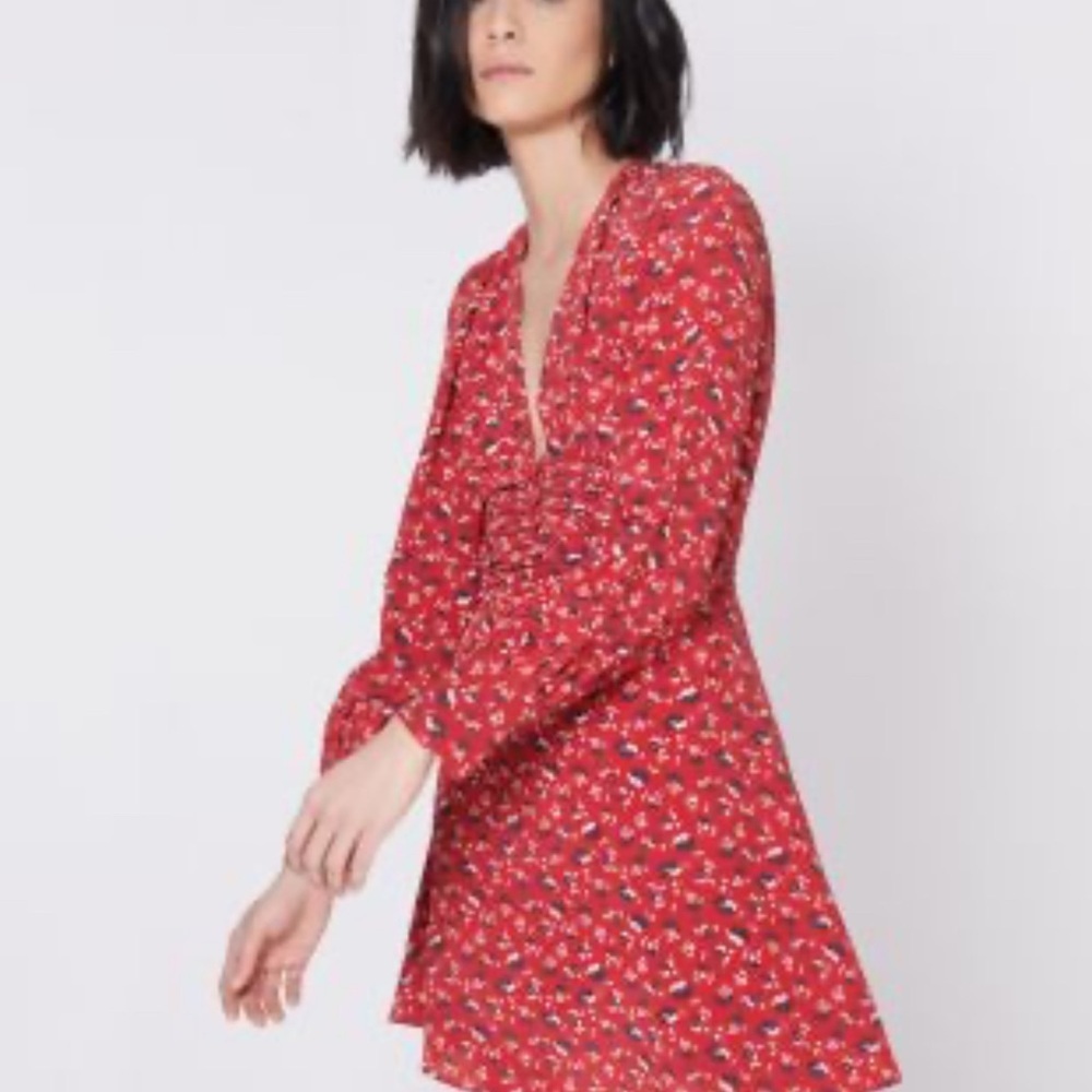Veronica Bears Floral Red Long Sleeve Marion Dress. Size 4